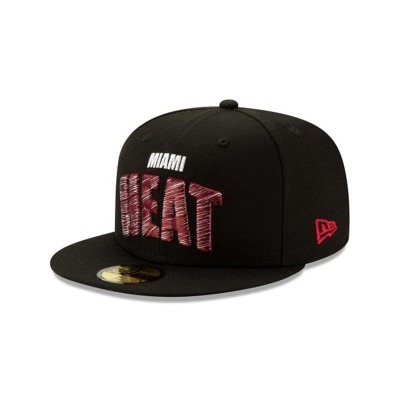 Black Miami Heat Hat - New Era NBA Raised Threads 59FIFTY Fitted Caps USA6175903